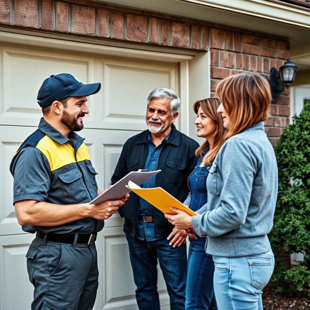 Garage Door Wallisville technician consulting with homeowners